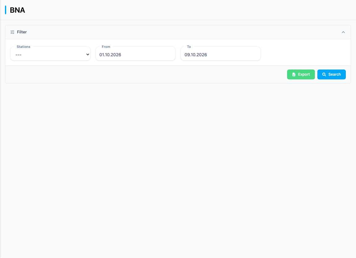 The Cash page with filter and transaction list