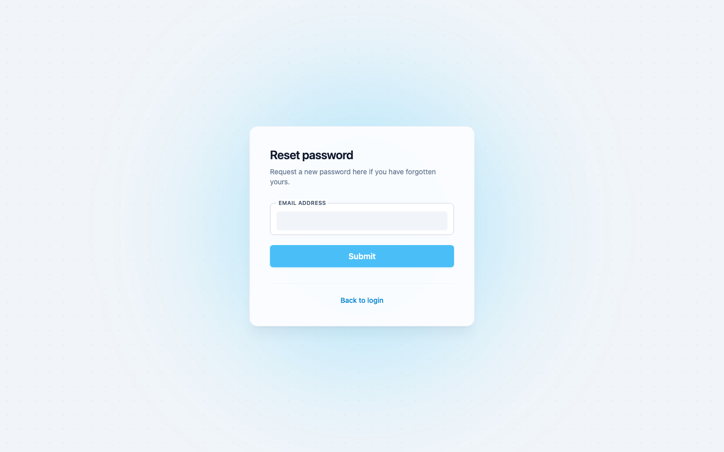 The reset password page