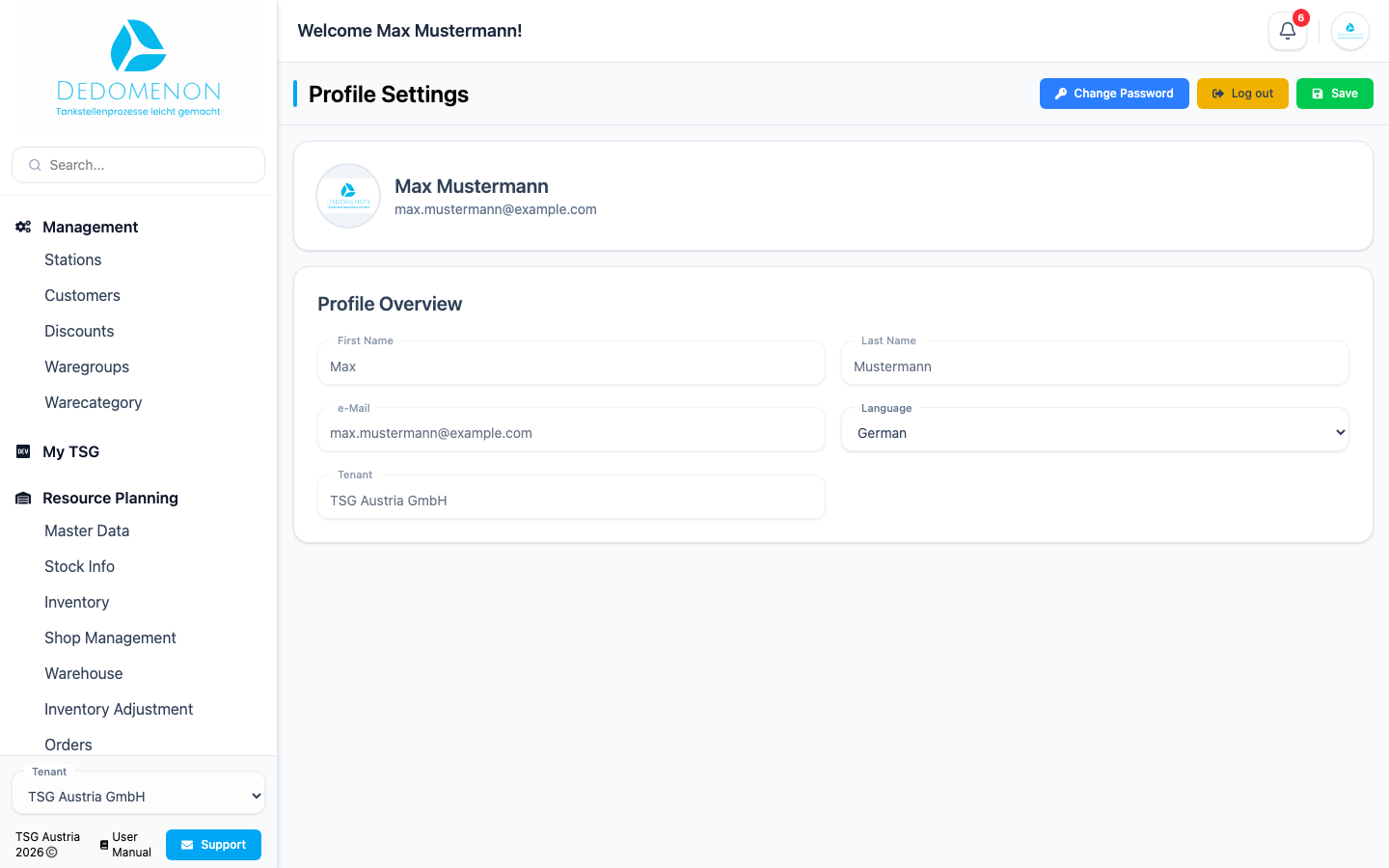 The Profile Settings page