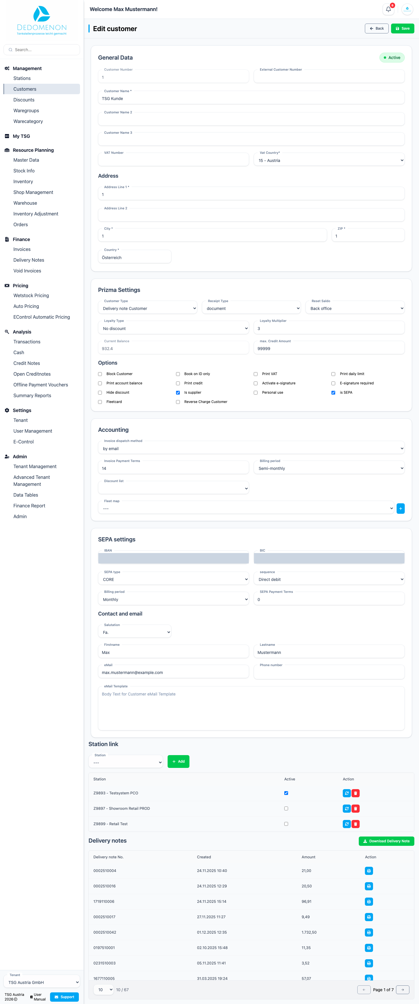 The Edit customer page