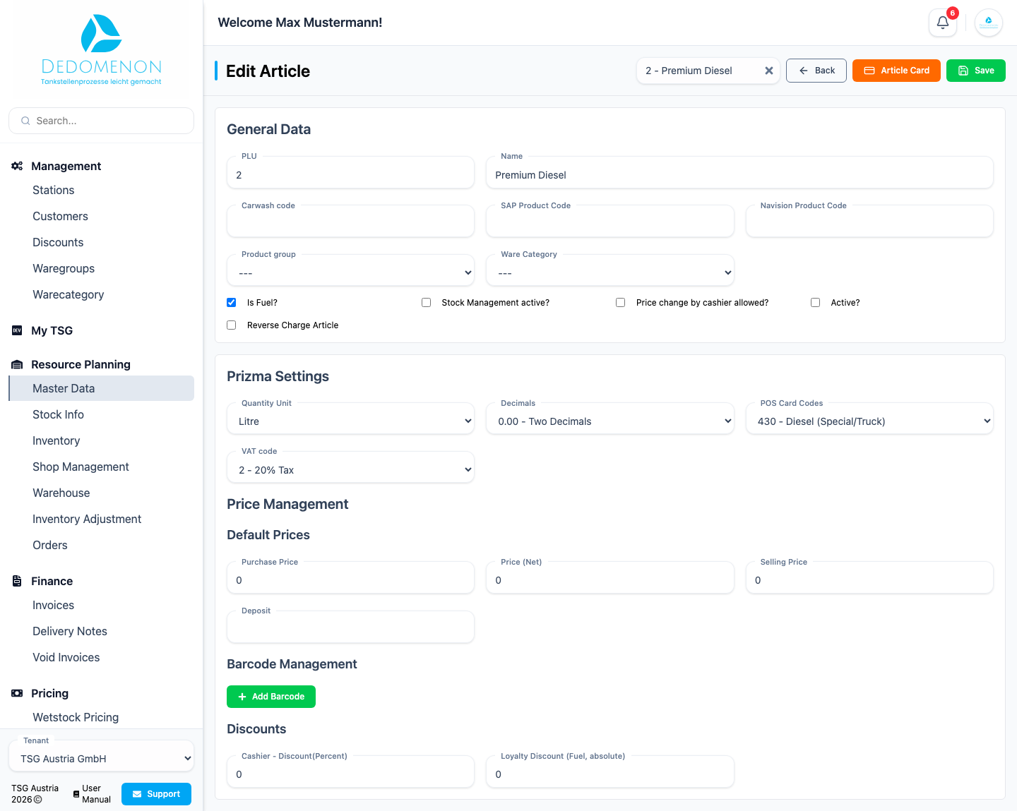 The form for editing an article
